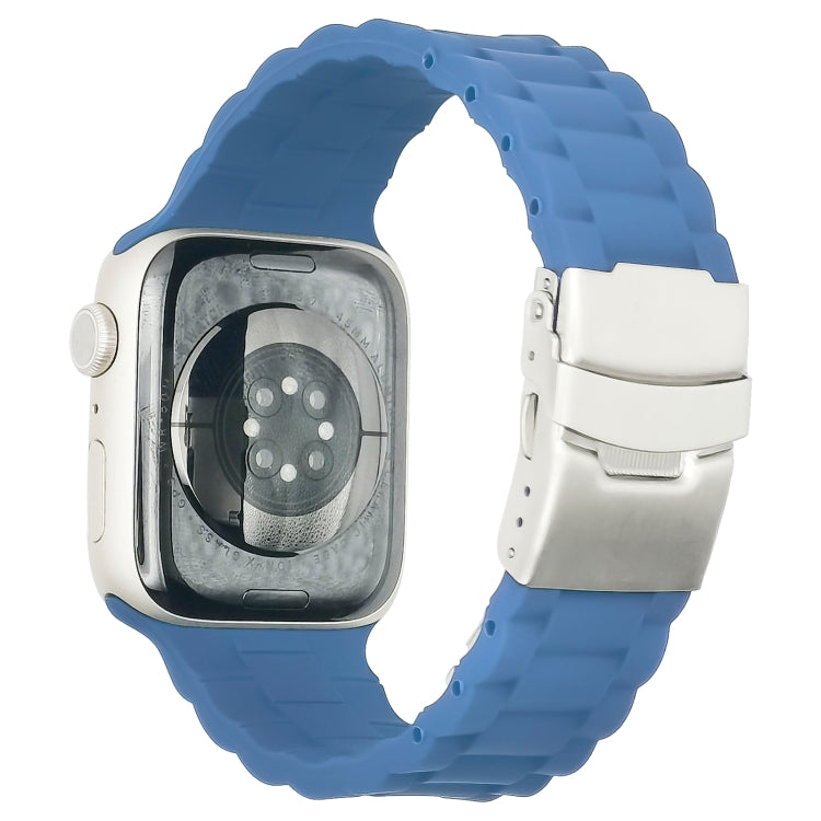 Three-bead silicone watch band for Apple Watch, light blue with silver clasp and pin