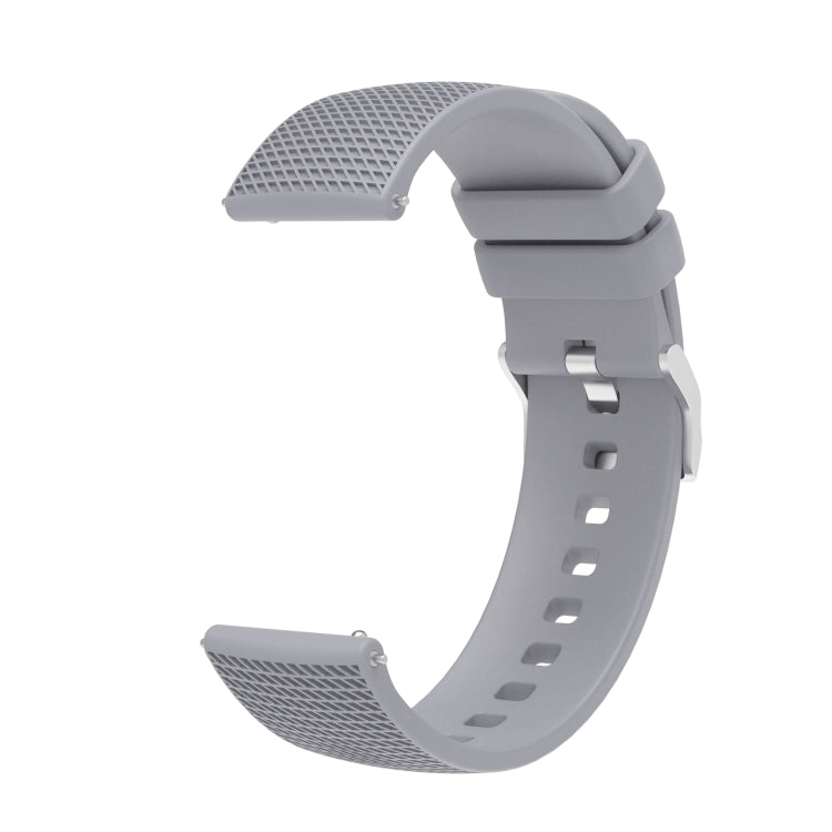 Light gray silicone watch strap with silver-tone buckle and perforated links