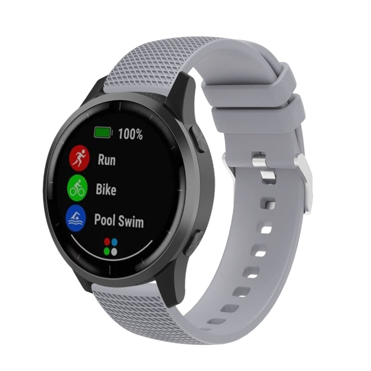 Gray textured silicone watch strap with silver-tone buckle and perforated band