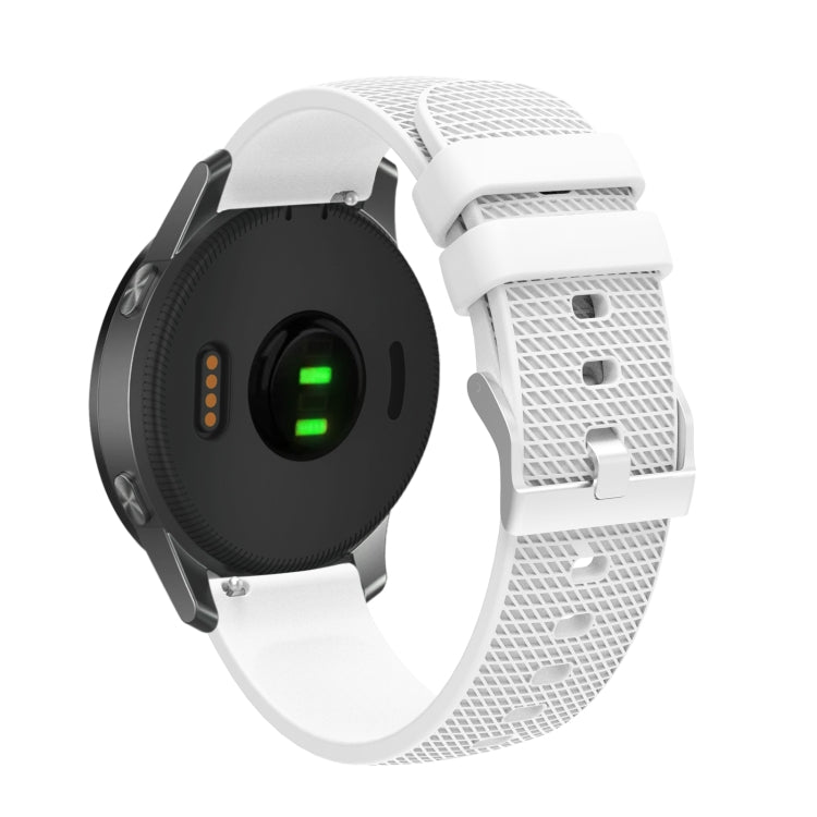 White textured silicone watch strap with silver-tone buckle and perforated pattern