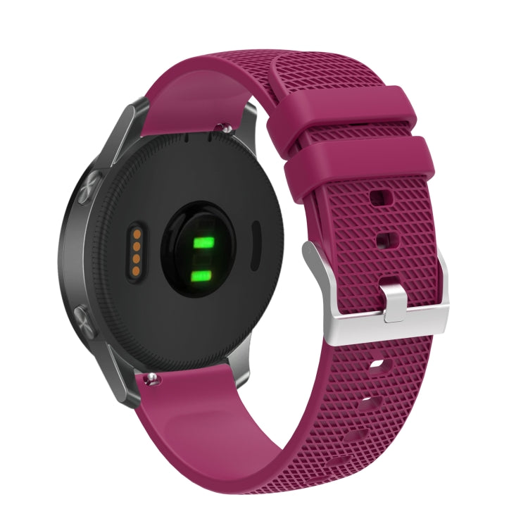 Purple textured silicone watch strap with silver-tone buckle and perforated pattern