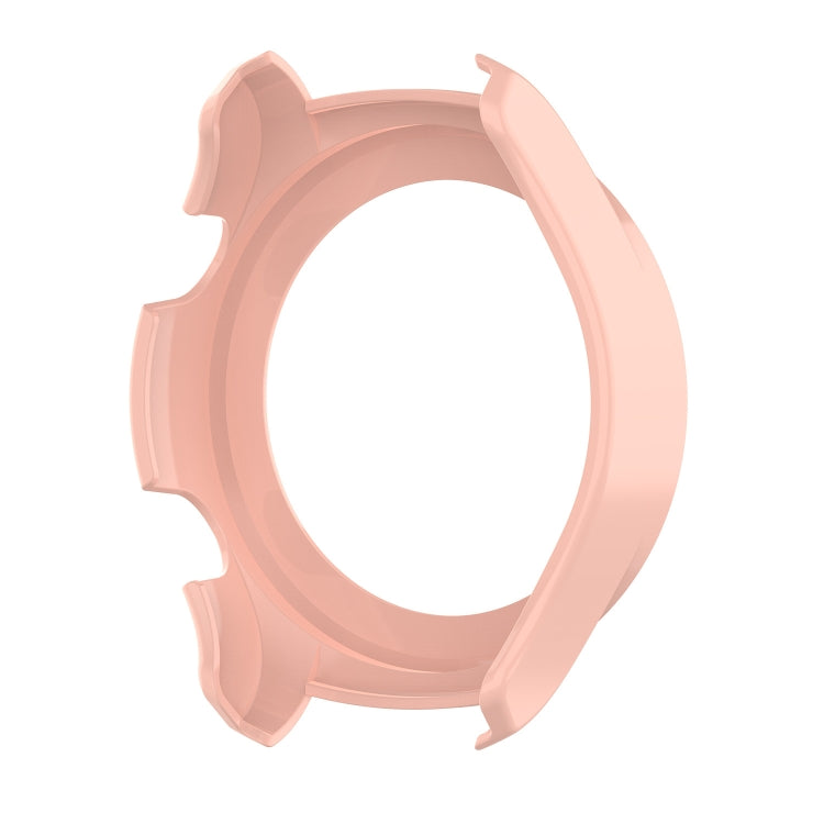 Pink PC protective case for smartwatch, side view showing raised edges and vents