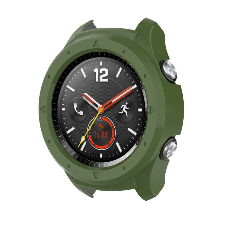 Army green PC protective case for smartwatch with raised bezel and side screw details