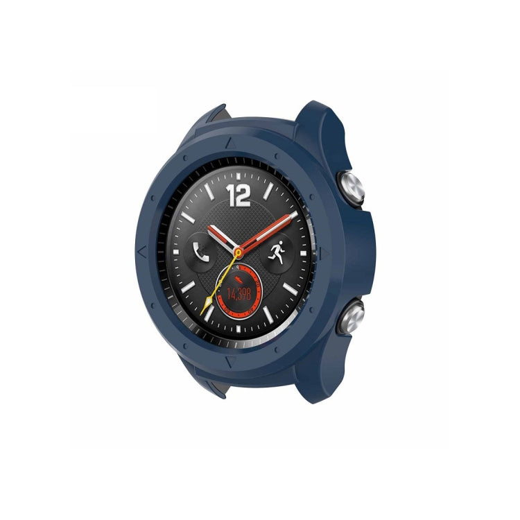 Navy blue PC protective case for smartwatch with raised bezel and side screw details