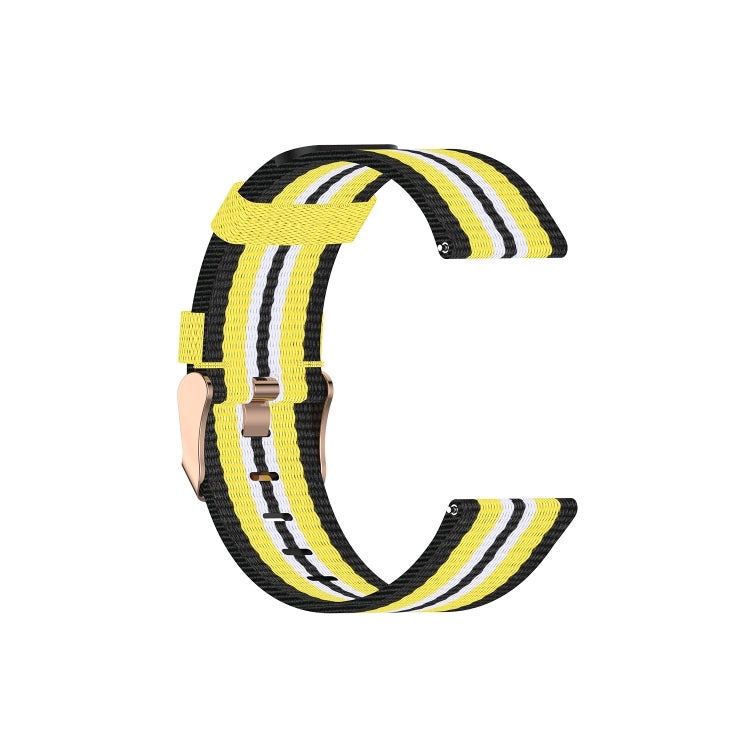 Nylon strap for Huawei B5 in black with yellow and white stripes and metal buckle.