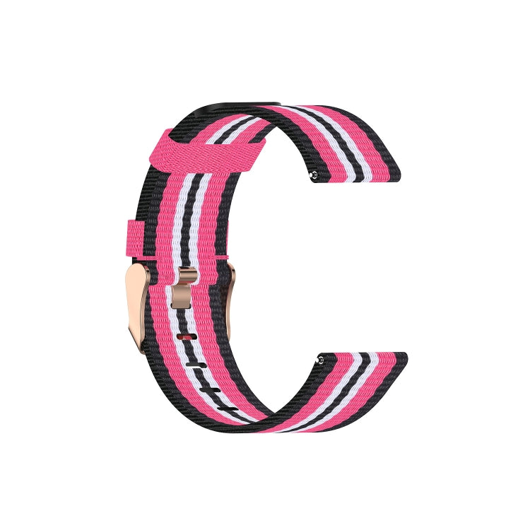 Nylon strap for Huawei B5 in black with pink and white stripes and metal buckle.