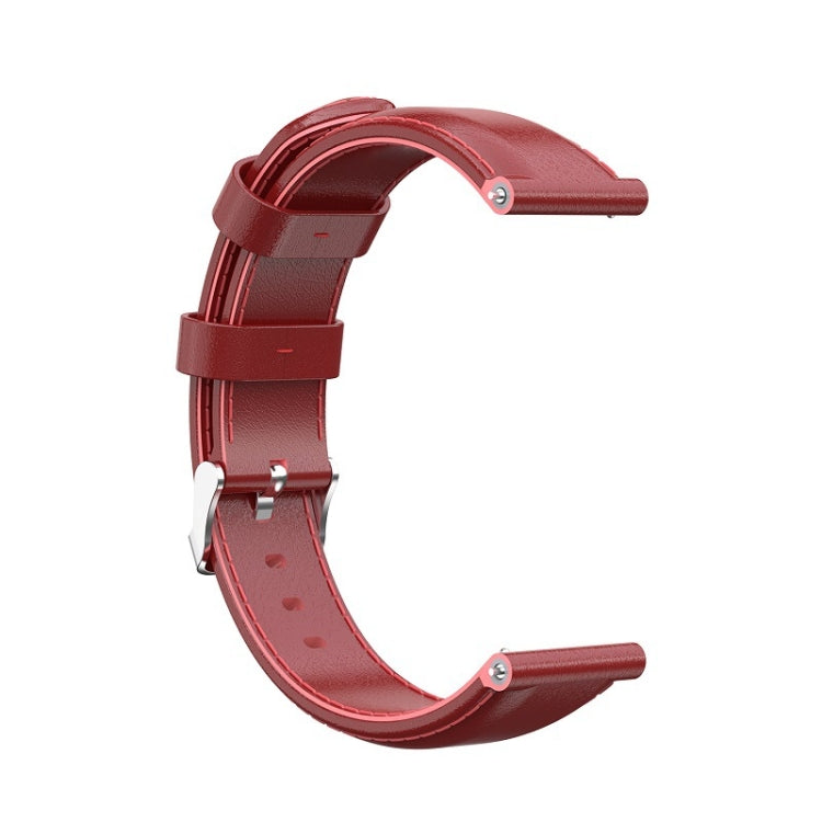 Oil-wax leather smartwatch strap in maroon red with metal buckle and holes