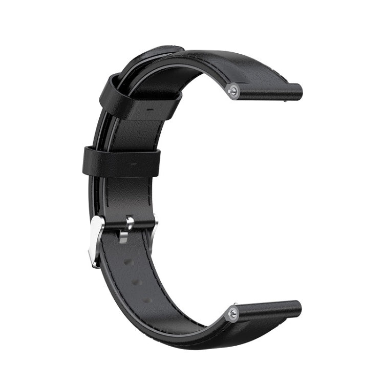 Oil-wax leather smartwatch strap in black with metal buckle and adjustment holes