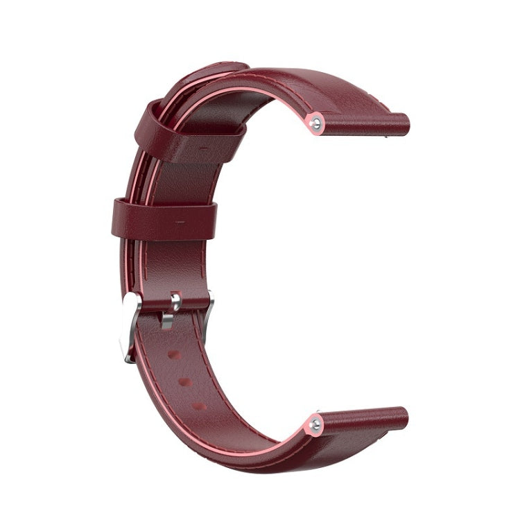 Crimson red oil-wax leather smartwatch strap with metal buckle and perforation holes
