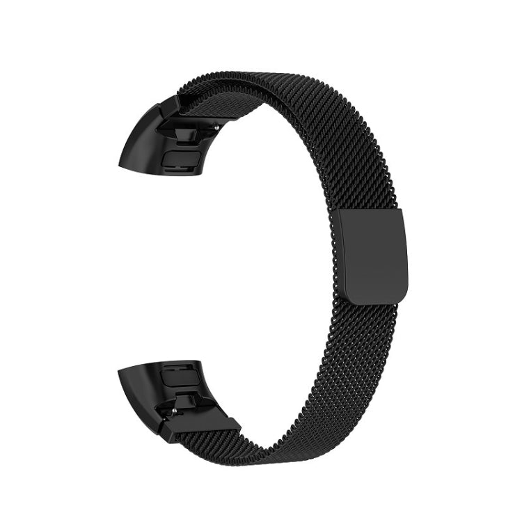 Black milanese watch strap with clasp and metal-like link mesh for Huawei Band 3 & 4 Pro.