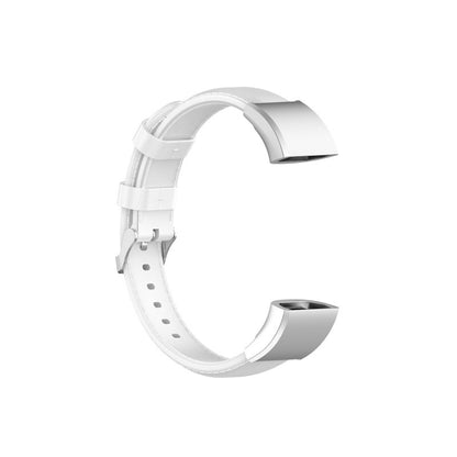 White leather watch strap with metal buckle and adjustment holes
