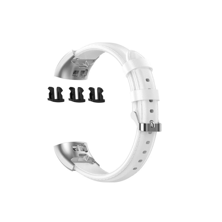 White leather watch strap with metal clasp and extra connectors