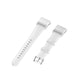 White leather watch strap with metal buckle, two end views