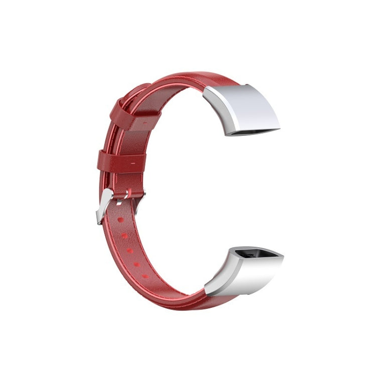 Red leather watch strap with metal buckle and perforation holes