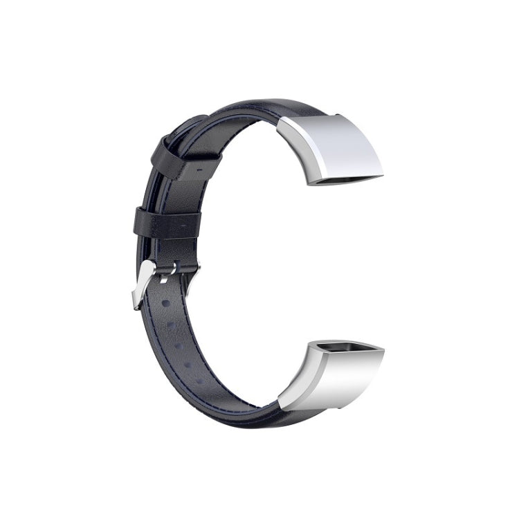 Navy leather watch strap with metal buckle and perforation holes
