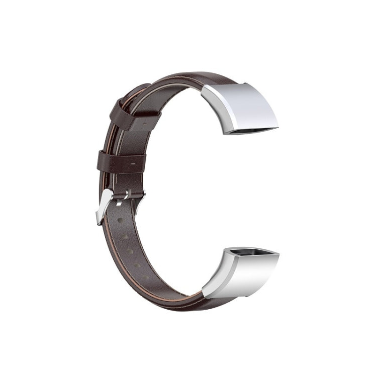 Coffee brown leather watch strap with metal buckle and perforation holes