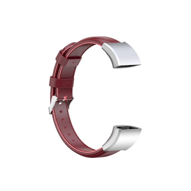 Red leather watch strap with metal buckle and adjustment holes