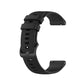 Black silicone wristband with textured strap, side strap holes, and metal clasp