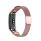 Rose pink milanese wristband strap with rose metal-style watch housing and clasp.