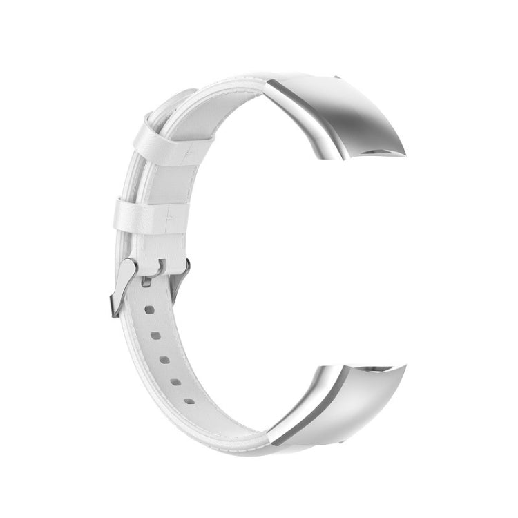 White oil-wax leather wristband with metal buckle and perforated strap holes