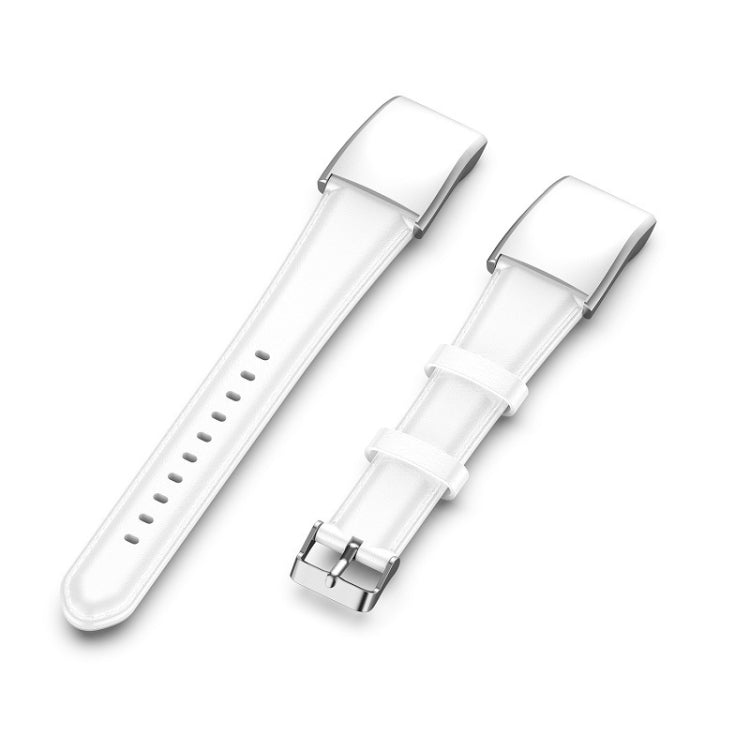 White oil-wax leather smartwatch wristband with two-piece metal buckle