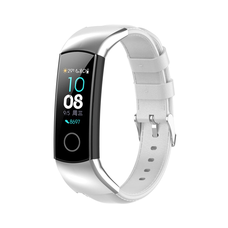 White oil-wax leather smartwatch band with metal clasp and connected watch body