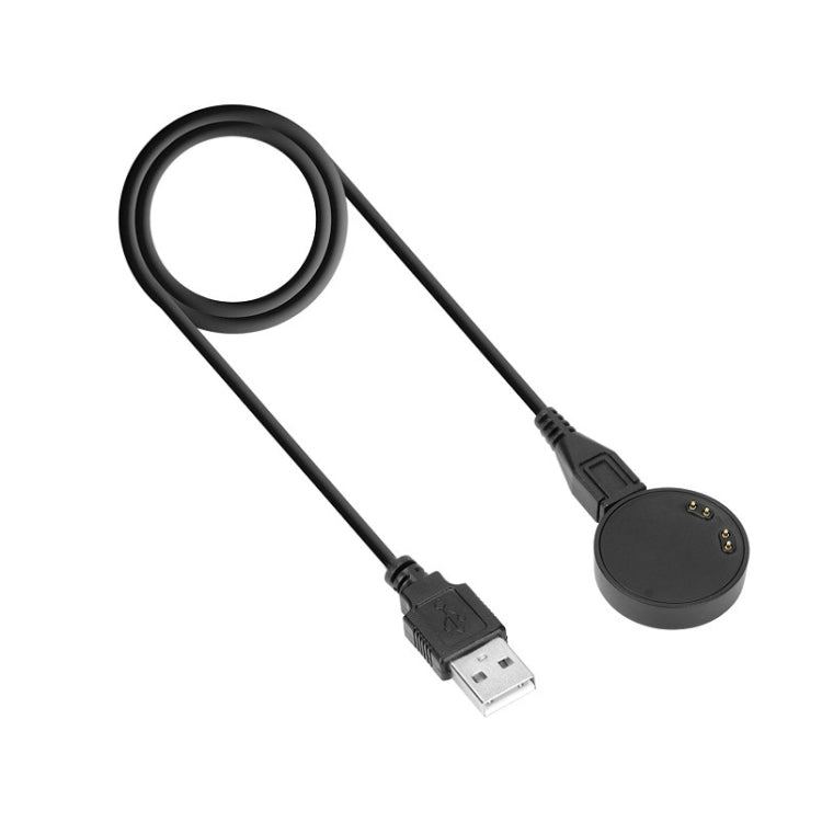 Black USB charging cable with round charging puck and USB-A plug
