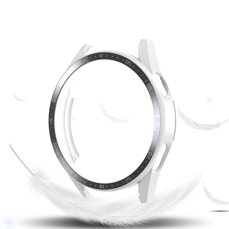 Scale-frosted PC and tempered glass watch case, clear frame with silver accents