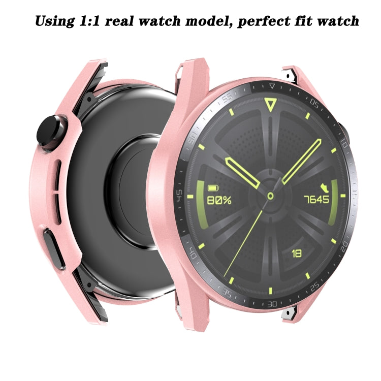 Light pink frosted watch case with tempered glass, front and back fit view