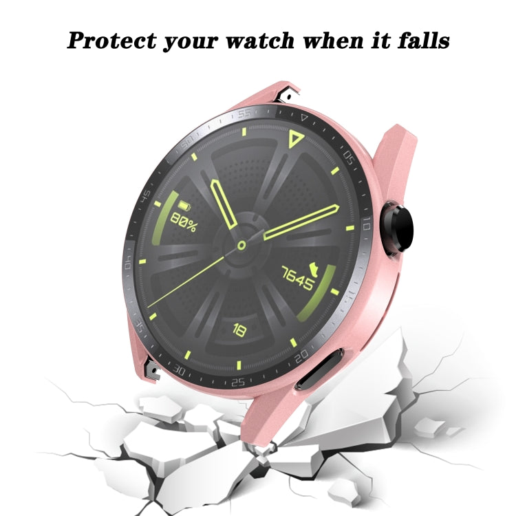 Light pink frosted watch case with tempered glass, screen impact crack visible
