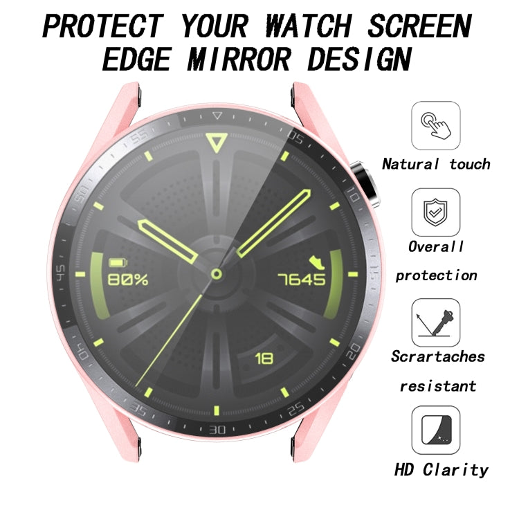 Scale-frosted PC and tempered glass watch case, pink frame with clear cover