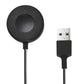 Black charging cable with magnetic round base and USB-A connector, close-up