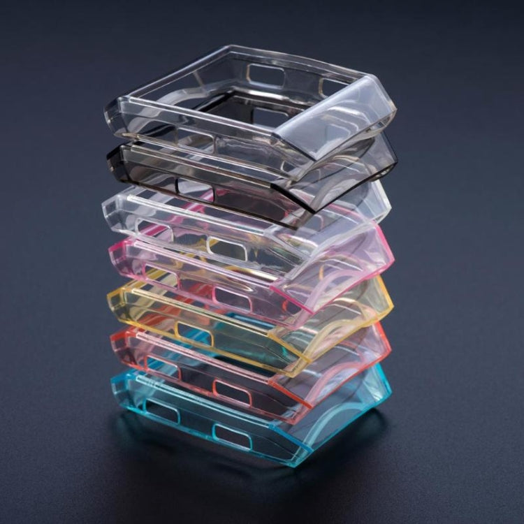 Stack of transparent TPU full-coverage watch cases in assorted colors