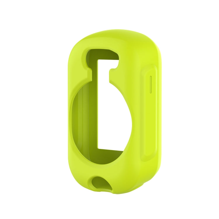 Lime green silicone case for a bike computer, with open front and side button cutout