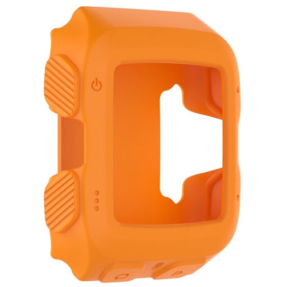 Orange silicone protective case with screen cutout and textured side grips.
