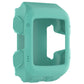 Teal silicone protective case with screen cutout and textured side grips.