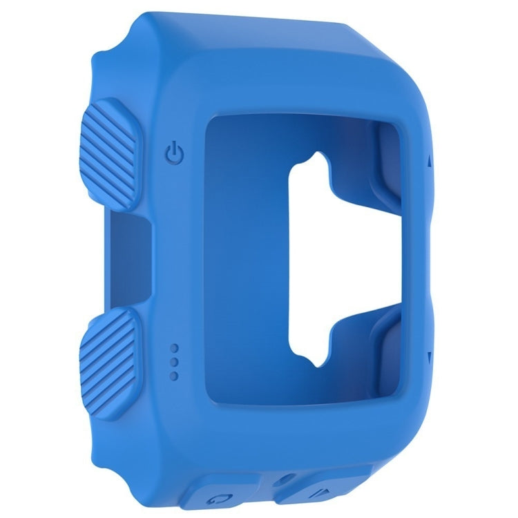 Blue silicone protective case with screen cutout and textured side grips.