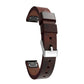 Quick-release leather watch strap with metal clasp, brown, side view