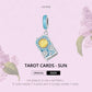 Sterling silver tarot card sun charm pendant with blue enamel border and yellow sun disk