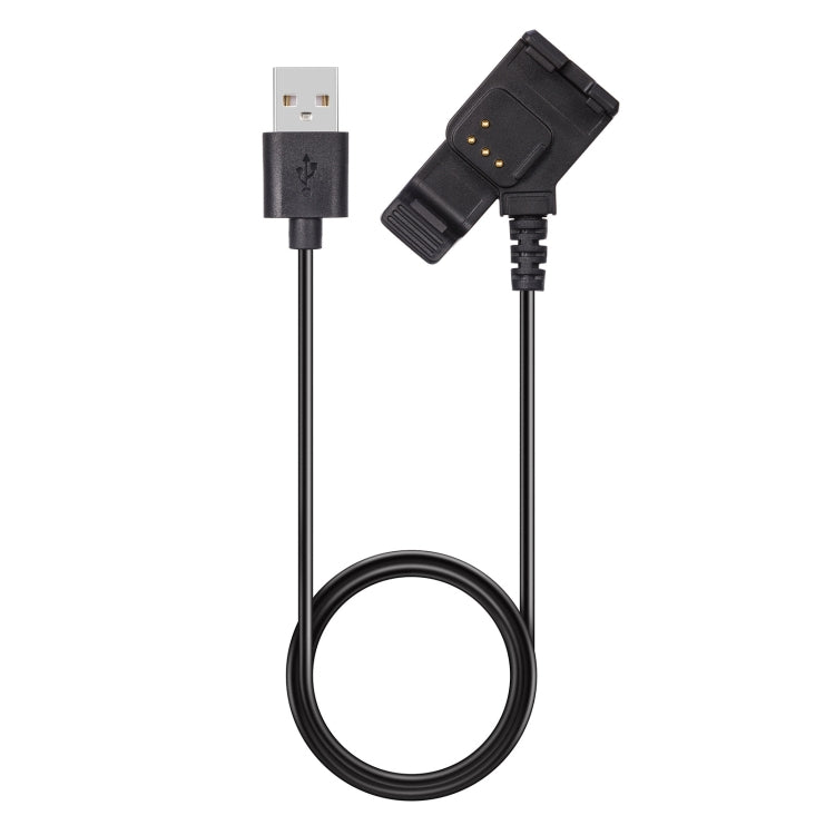 Universal charging cable with USB-A plug and right-angle device connector, black cord