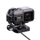 Camera with charging cable connected, black body and device connector on front