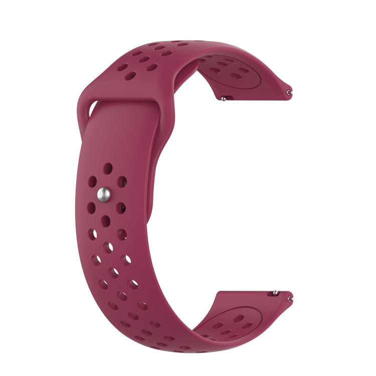 Red wine silicone breathable watch band with perforations and metal pins