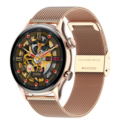 Rose gold smart watch with metal mesh strap and round smartwatch AMOLED screen