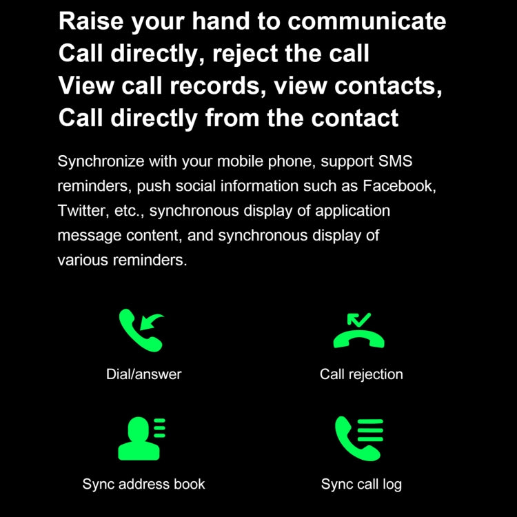 Smart watch call feature graphic with dial/answer and call rejection icons