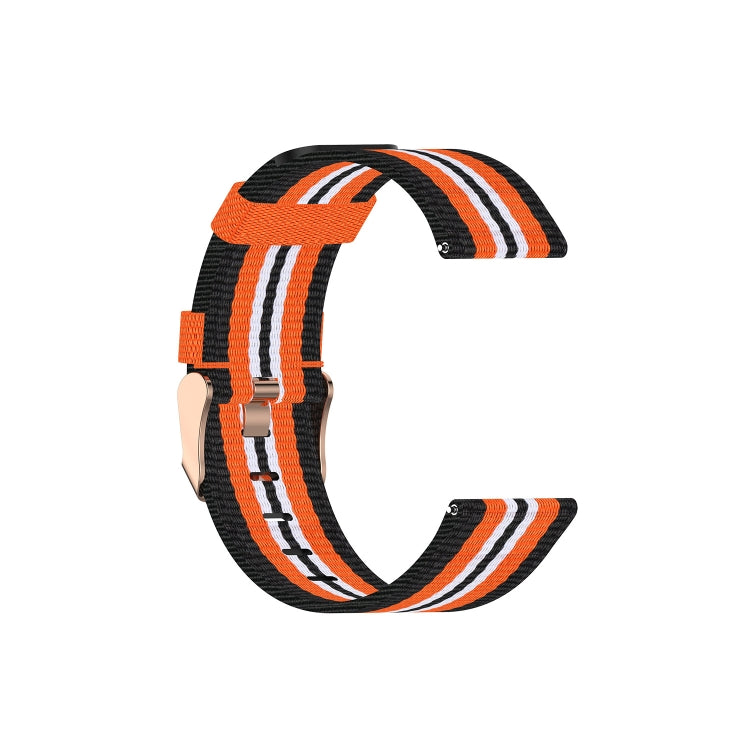 Black nylon canvas watch strap with orange and white striped pattern