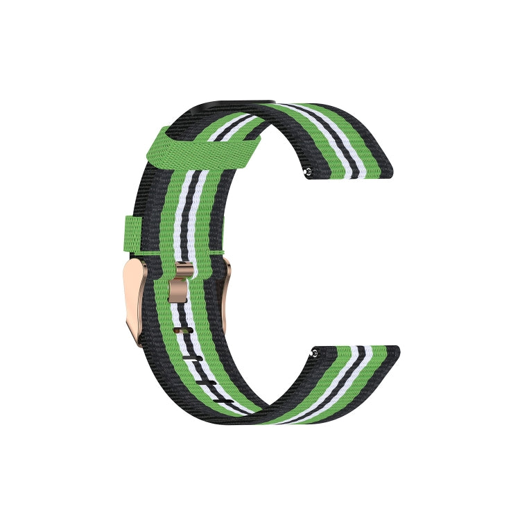 Black nylon canvas watch strap with green and white striped pattern