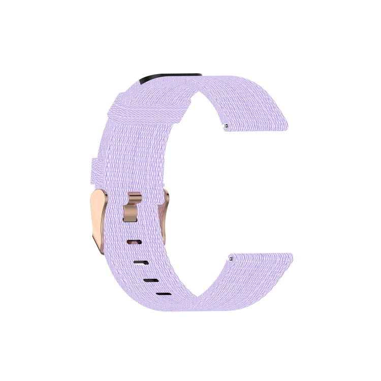 Nylon canvas smartwatch strap in light purple with metal buckle