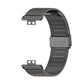Dark gray stainless steel mesh watch band with buckle clasp and metal frame.