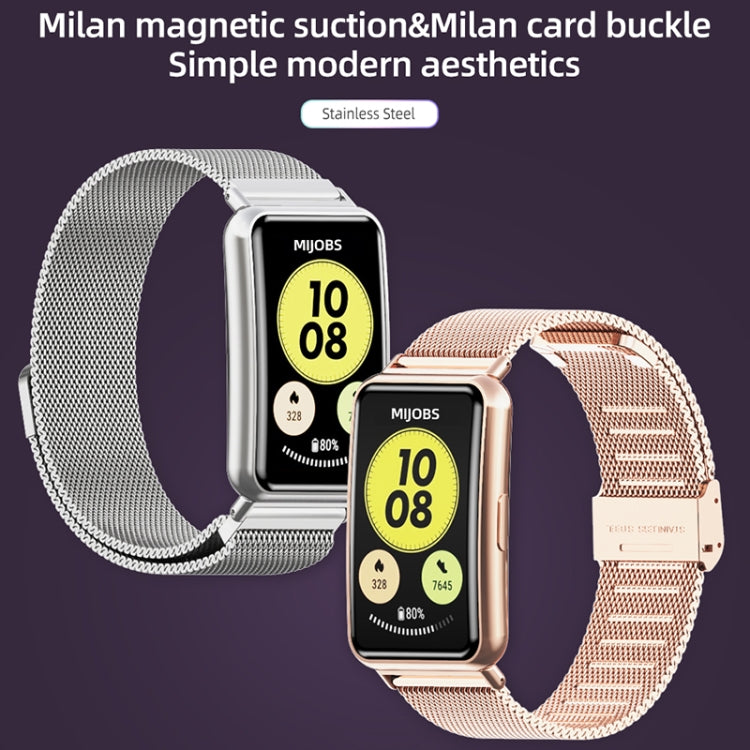 Rose gold and silver stainless steel mesh watch bands with metal buckle clasps.