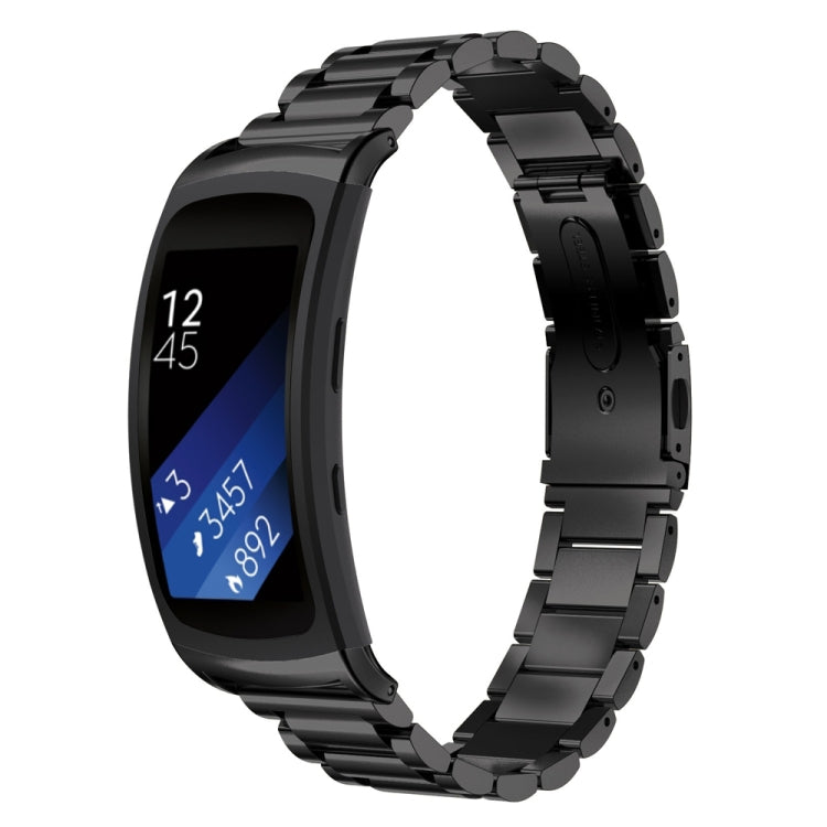 Black metal watch strap with three-pearl link design for Galaxy Gear Fit 2/R360